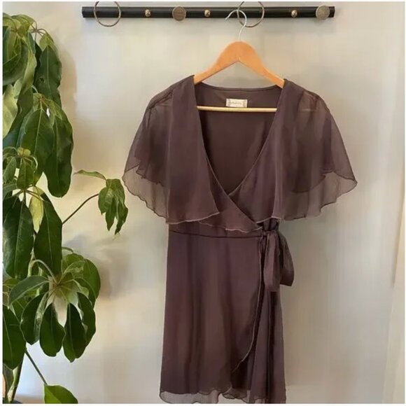 Altar'd State Chiffon S Dress | Sheer Flutter Sleeves, Wrap, Romantic Purple EUC - Picture 2 of 3